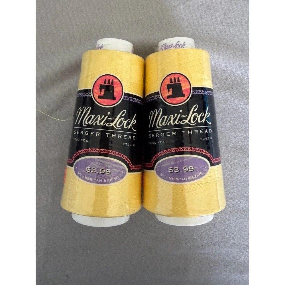 Lot 2 New Maxi-Lock Serger Thread 077 Sunlight Yellow 3000 Yds Cones